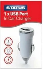 Status 1 Port 1A USB Car Charger Single